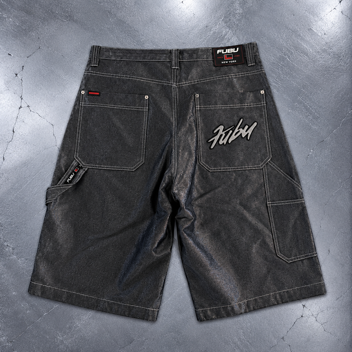 FUBU/刺繍ロゴ デニムカーペンターショートパンツ / バギーショーツ