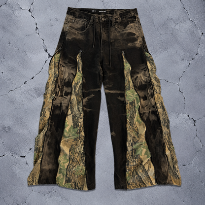 BLEACH WASH CAMO PANEL WIDE DENIM