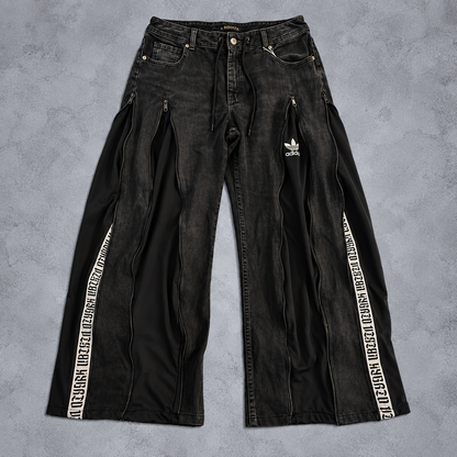 BLACK FUSION ZIP WIDE PANTS