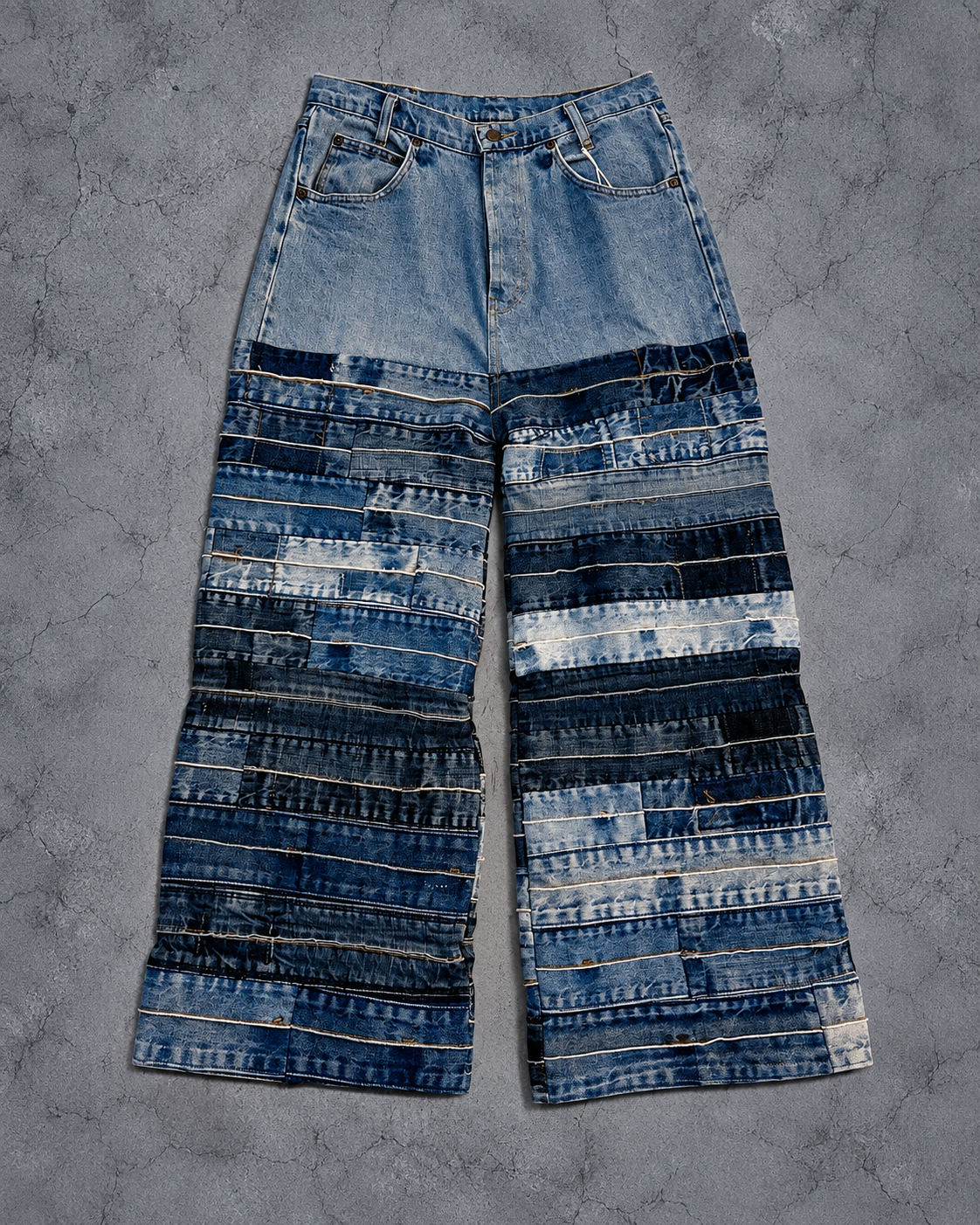 REBUILD GRADATION PATCHWORK WIDE DENIM