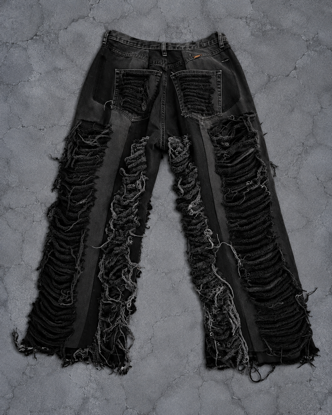 BLACK SHREDDED DESTROY WIDE DENIM