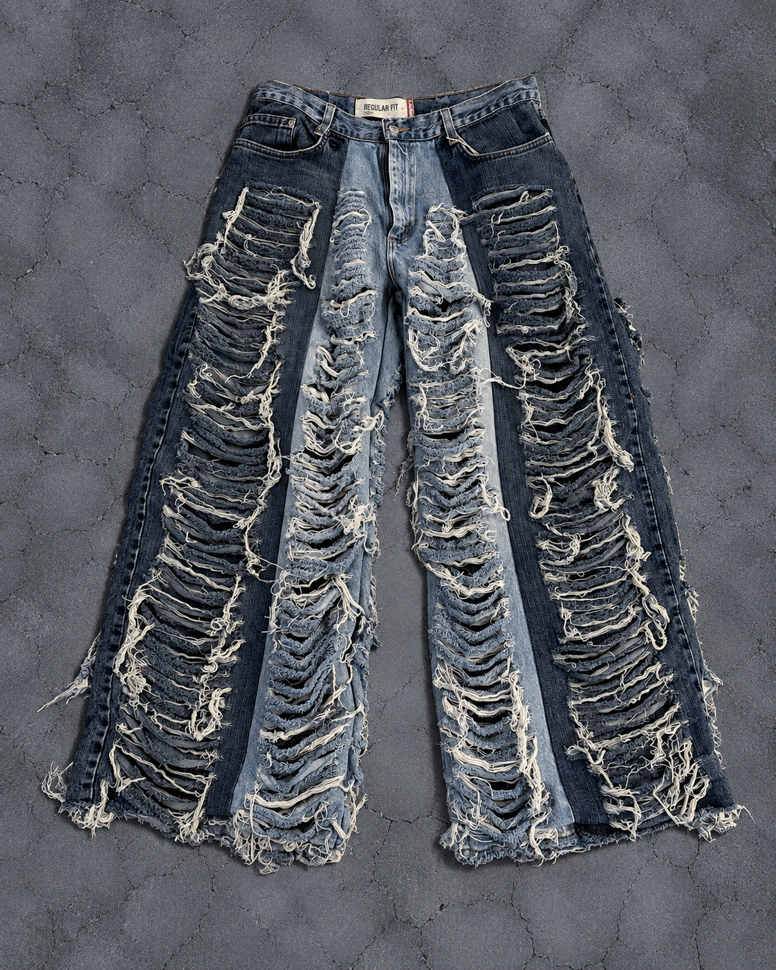 REMAKE LAYERED DAMAGE WIDE DENIM