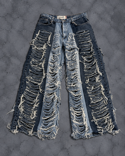 REMAKE LAYERED DAMAGE WIDE DENIM
