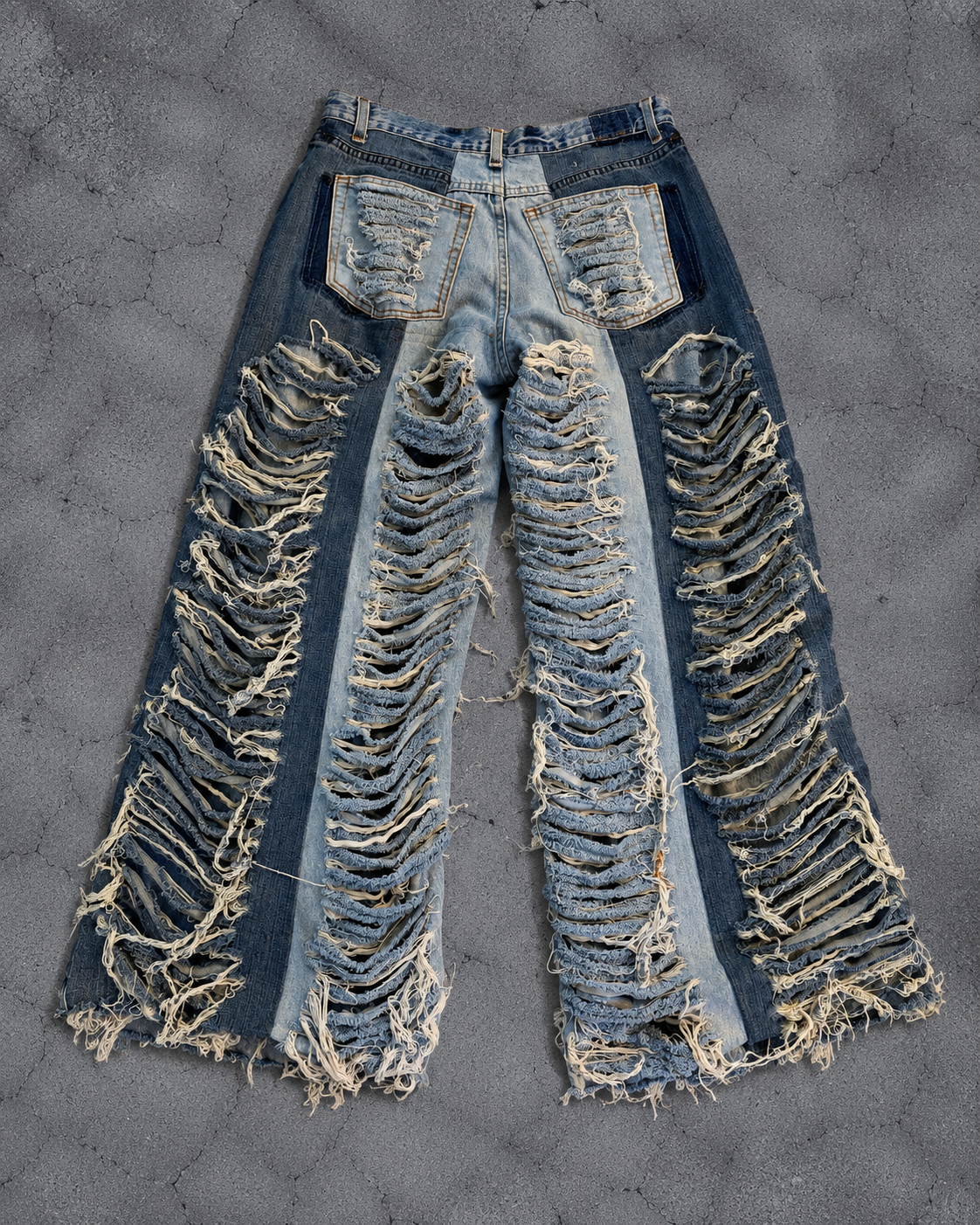 REMAKE LAYERED DAMAGE WIDE DENIM