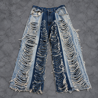 TWO-TONE SHREDDED WIDE DENIM
