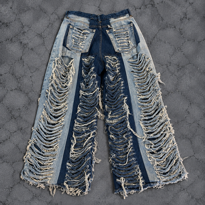 TWO-TONE SHREDDED WIDE DENIM